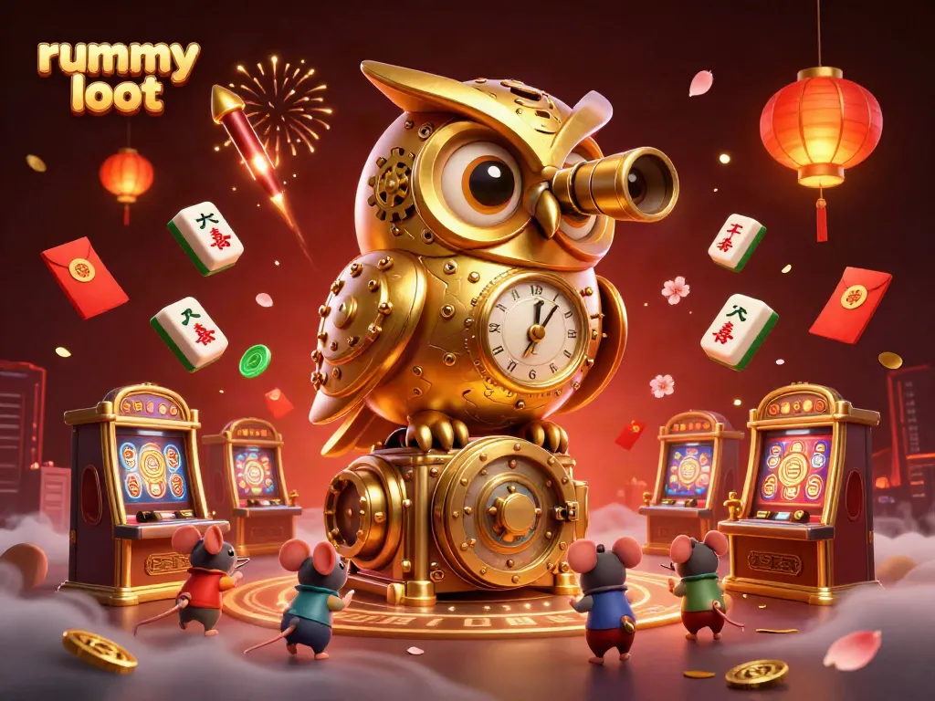 Engage in rummy loot gameplay with a vibrant casino scene featuring an animated setting.