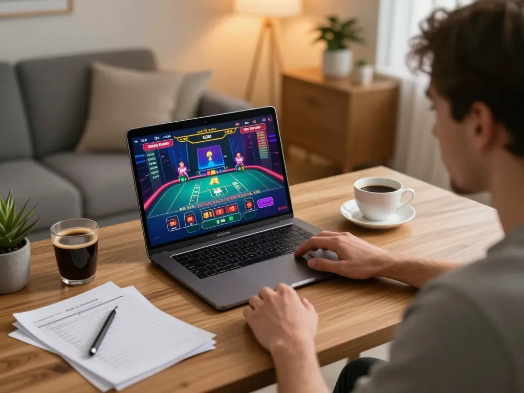 FB88 user enjoying an exciting live dealer game from home, emphasizing online casino engagement
