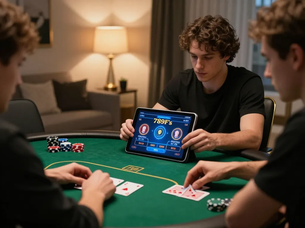 Engaging in a poker game on 789F's platform in a modern home setting