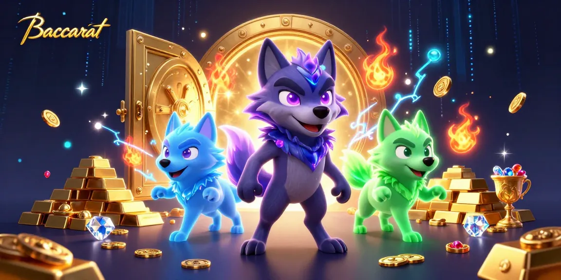 Baccarat gaming scene showcasing a shadow wolf leader and ghostly companions with vibrant treasure elements.