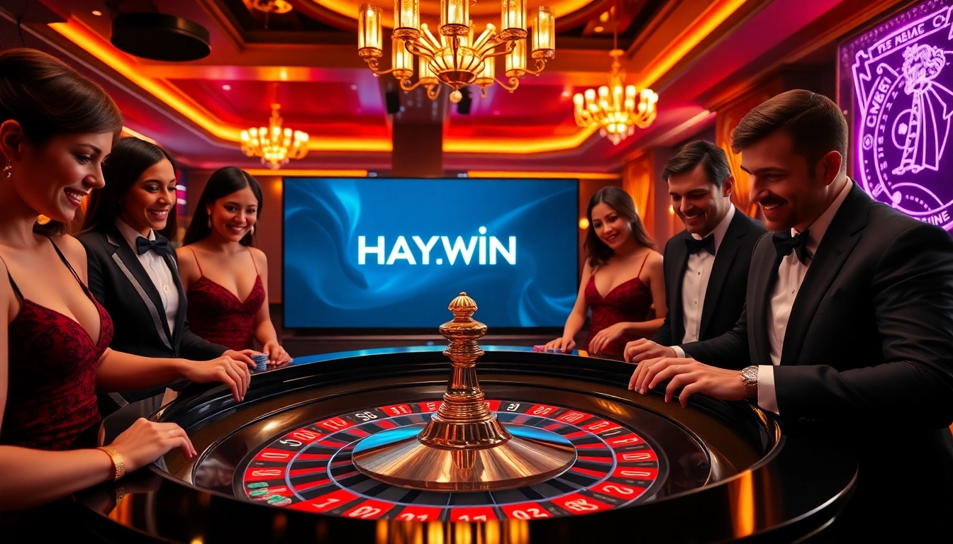 Players enjoying high-stakes roulette at HAY.WIN casino, showcasing excitement and luxury.