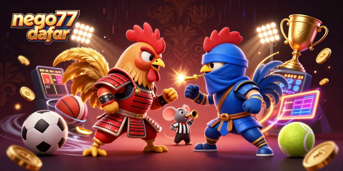 Engage with nego77 daftar in a thrilling match showcasing fighting roosters and high-energy betting action.