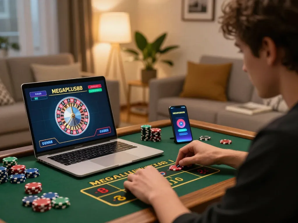 Engaged player using megaplus88 online casino app for live roulette gameplay with strategic focus.
