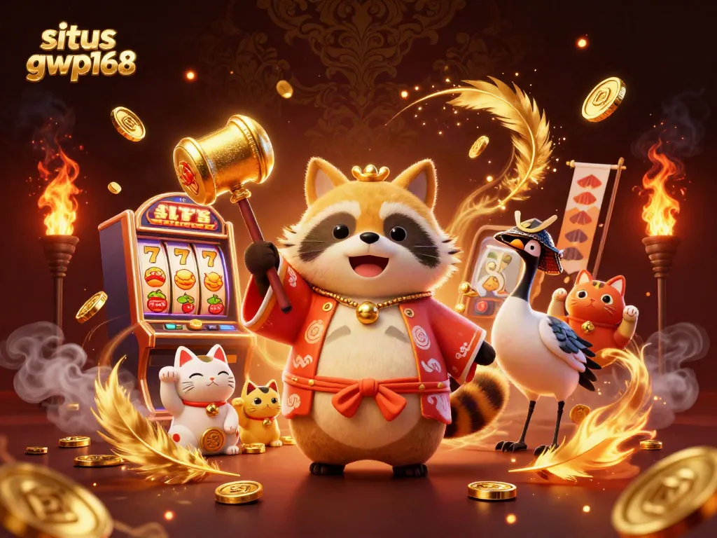 Permainan di situs gwp168 dengan tanuki beruntung dan simbol slot yang menarik.