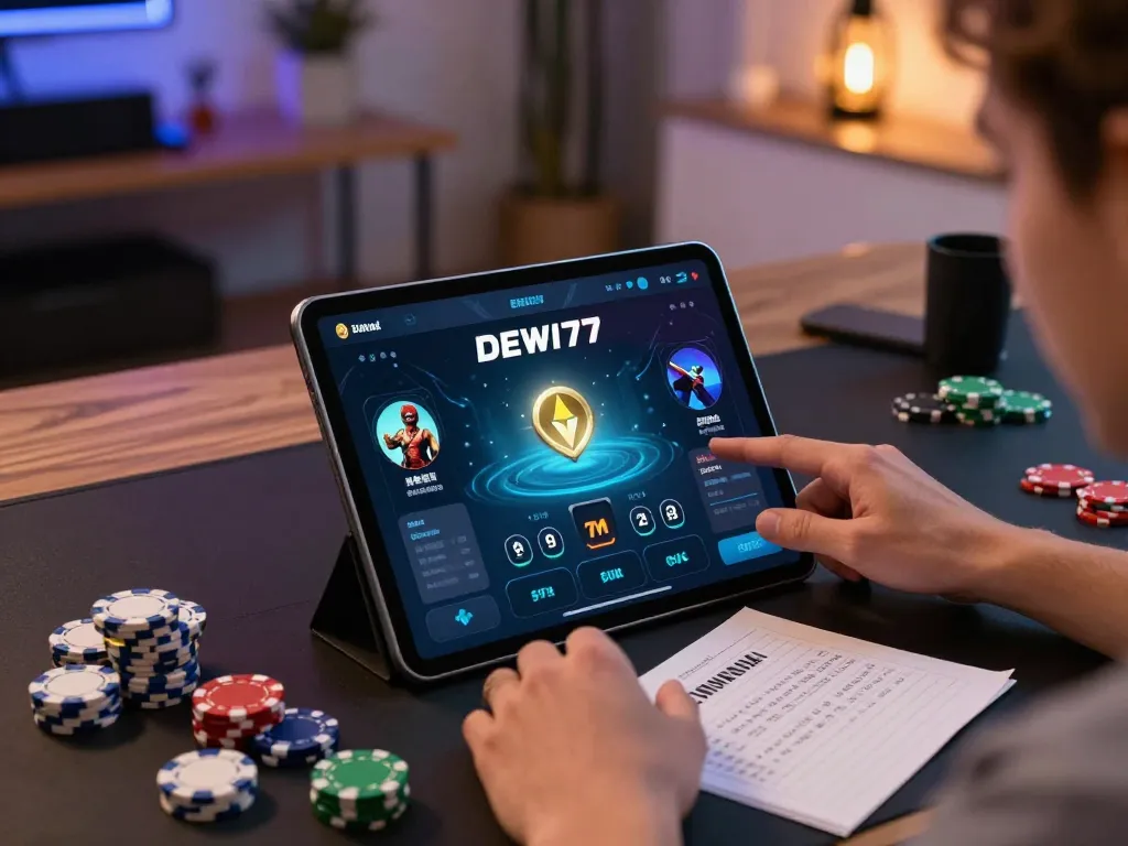 Rasakan permainan DEWI77 dengan taruhan strategis di tablet di tengah pengaturan gaming yang nyaman.