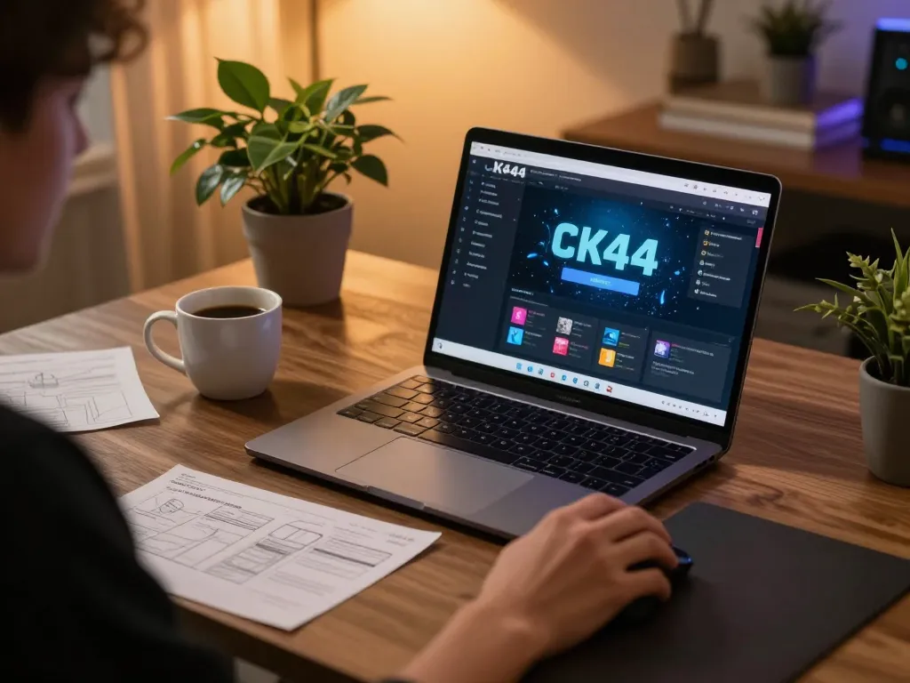 Experience online gaming with CK444 com on a sleek laptop, showcasing strategy notes and a cozy atmosphere.