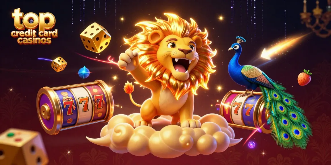 Experience top credit card casinos with vibrant 3D illustrations of gaming excitement and rewards.