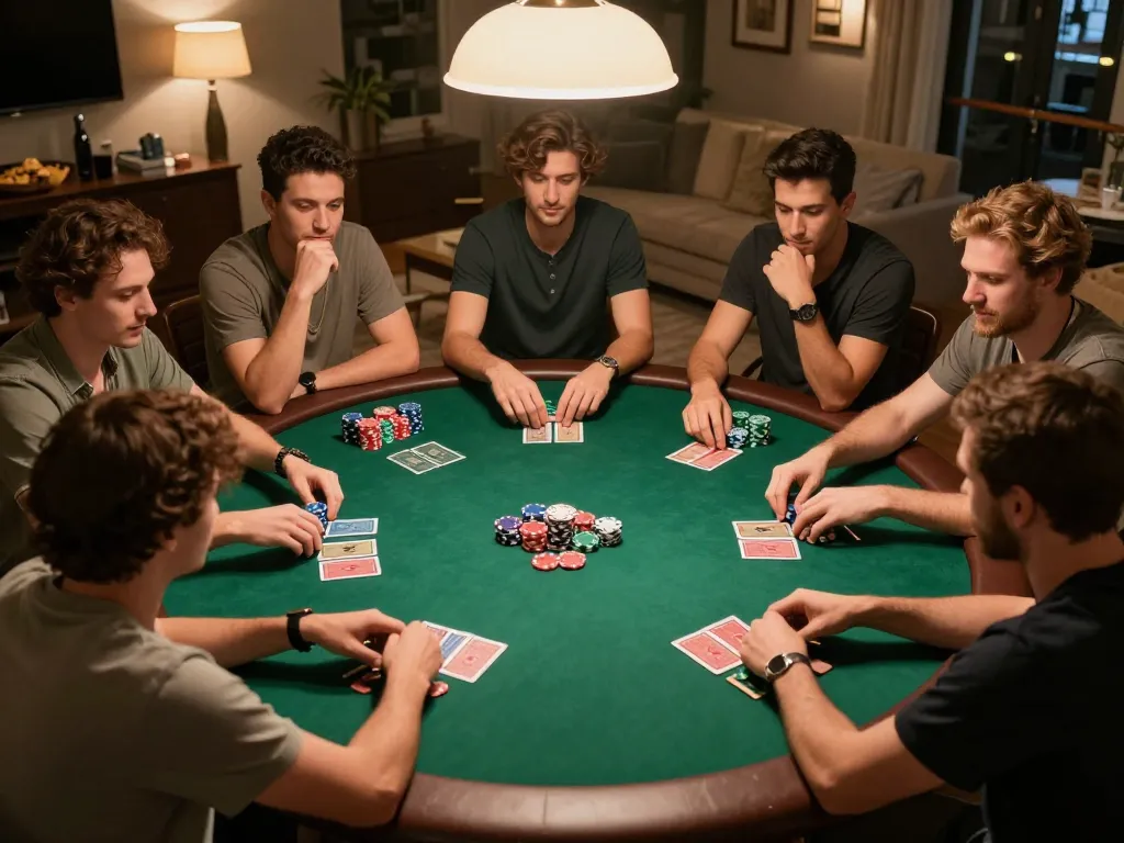 Engage in strategic gameplay with friends at a home poker night, showcasing cm88 atmosphere.