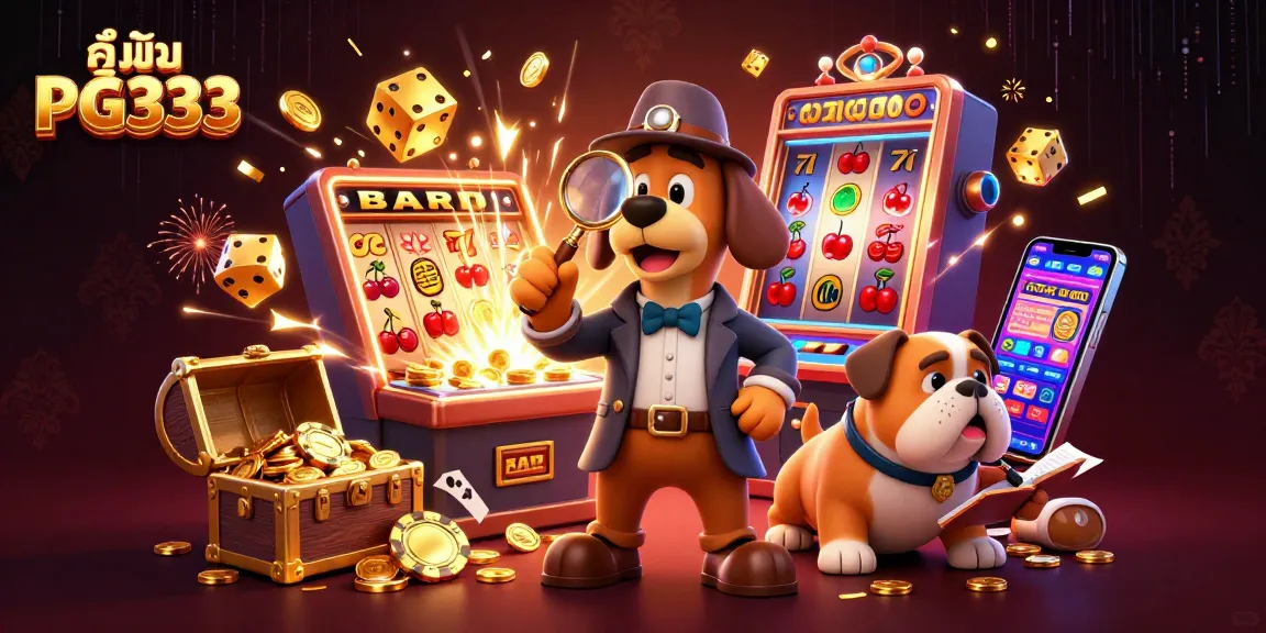 Engaging scene showcasing คู่มือ PG333 with a detective examining a poker chip surrounded by casino elements.