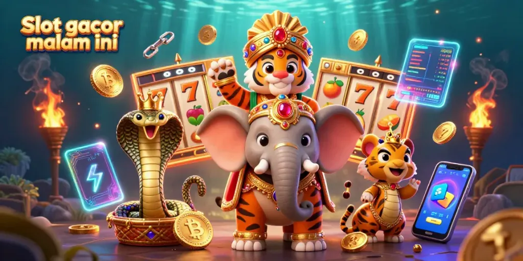 Mainkan slot gacor malam ini dengan grafis menakjubkan dari raja maharaja yang mengendarai perhiasan gajah dan ular bermahkota.
