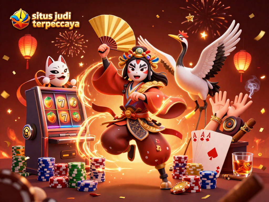 Spin to win with slots at situs judi slot online terpercaya featuring vibrant characters and casino elements.