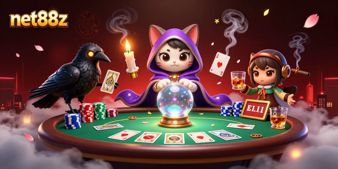 Experience net88z's captivating poker scene with mystical characters and rich casino elements.