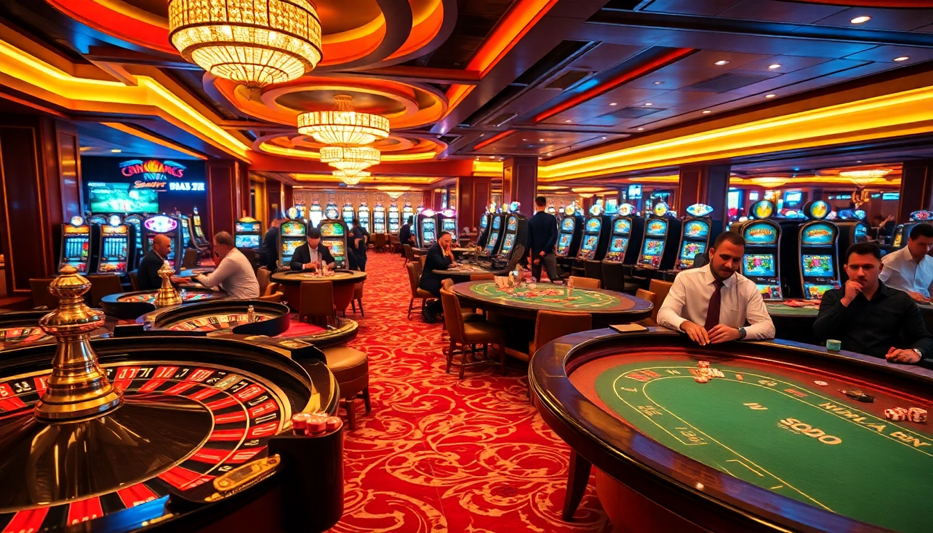 SODO casino scene with vibrant tables, engaged players, and colorful slot machines.