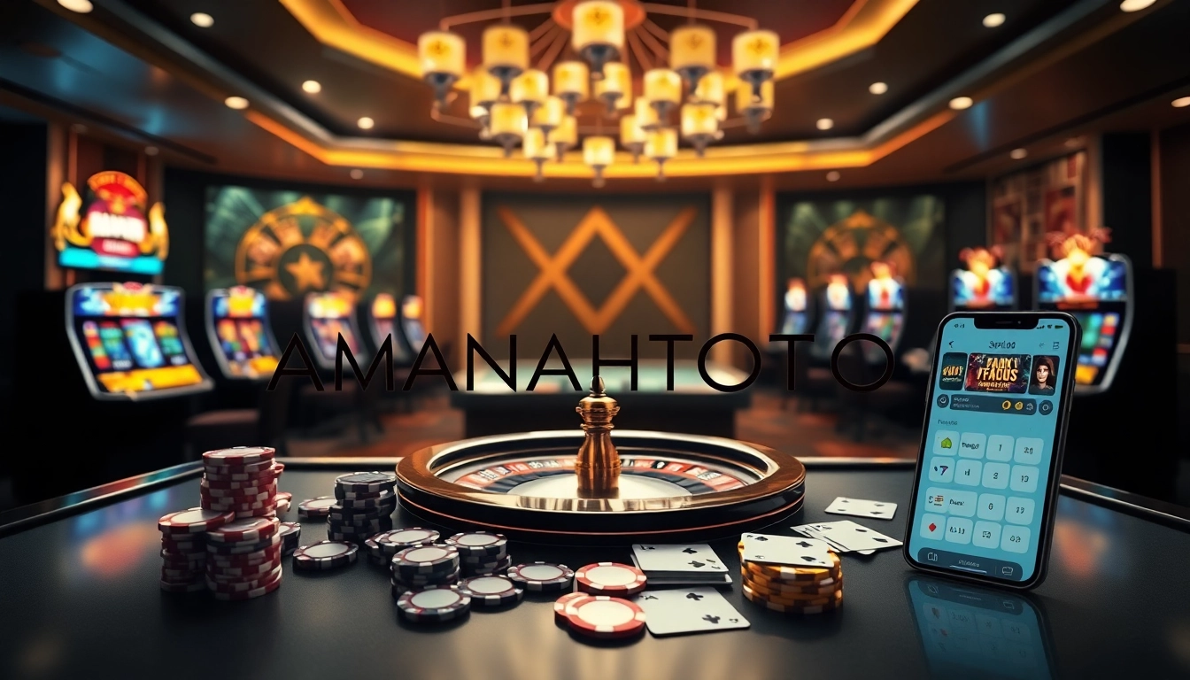 Experience the thrill of AMANAHTOTO with engaging slot machines and vibrant casino elements.