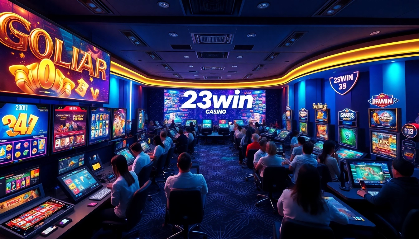Experience the interactive gaming world of 23win, featuring diverse online casino games in a vibrant setting.