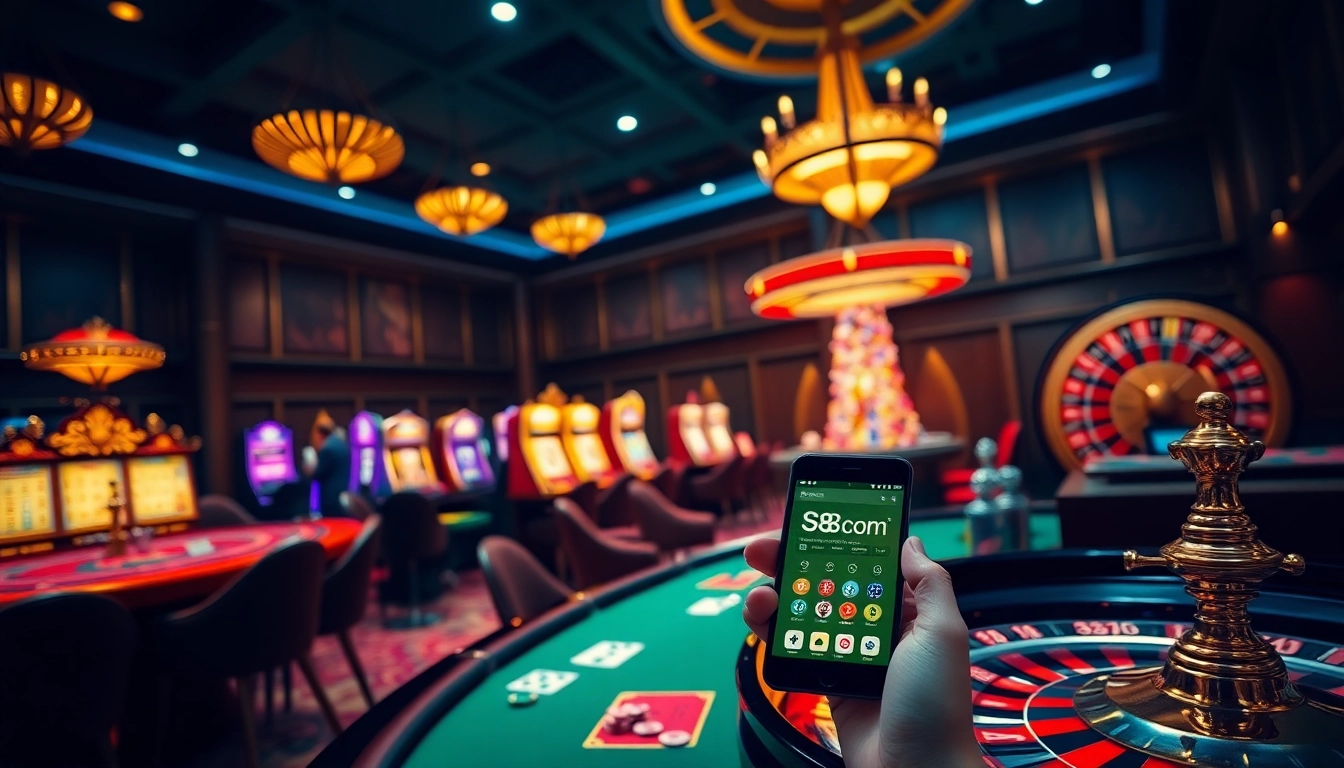 S8com players engaging with thrilling casino games in a luxurious setting.