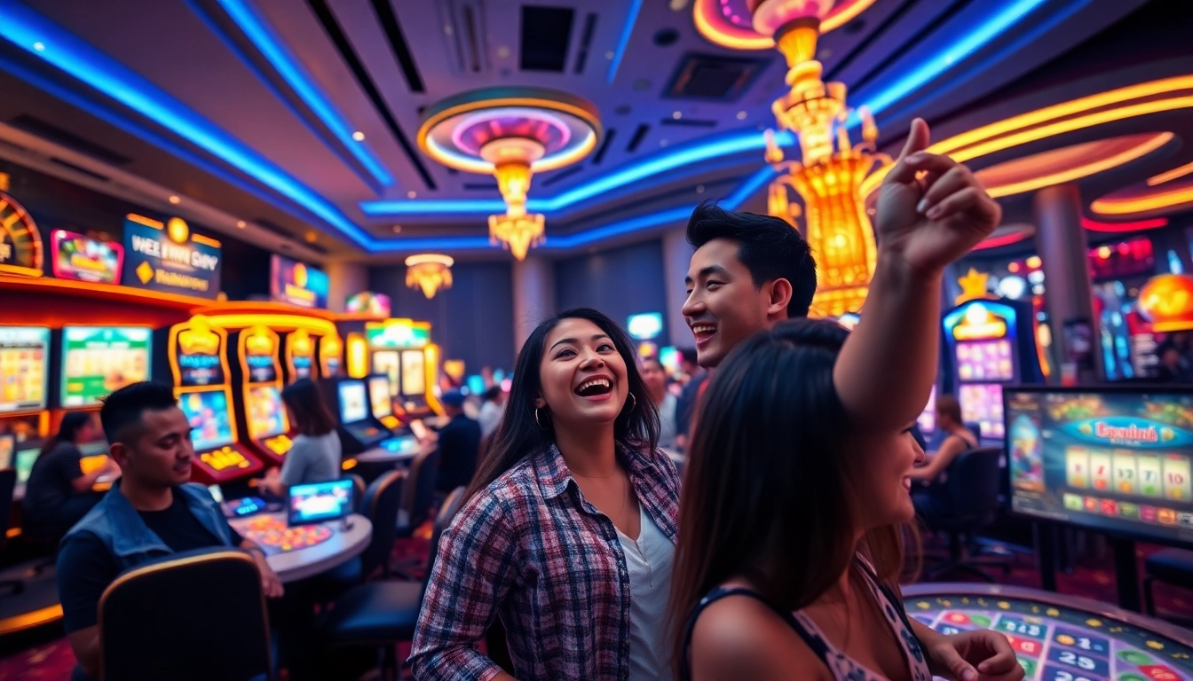 Vibrant casino scene at https://8scom.dev/ showcasing players engaged in thrilling betting activities and celebrations.