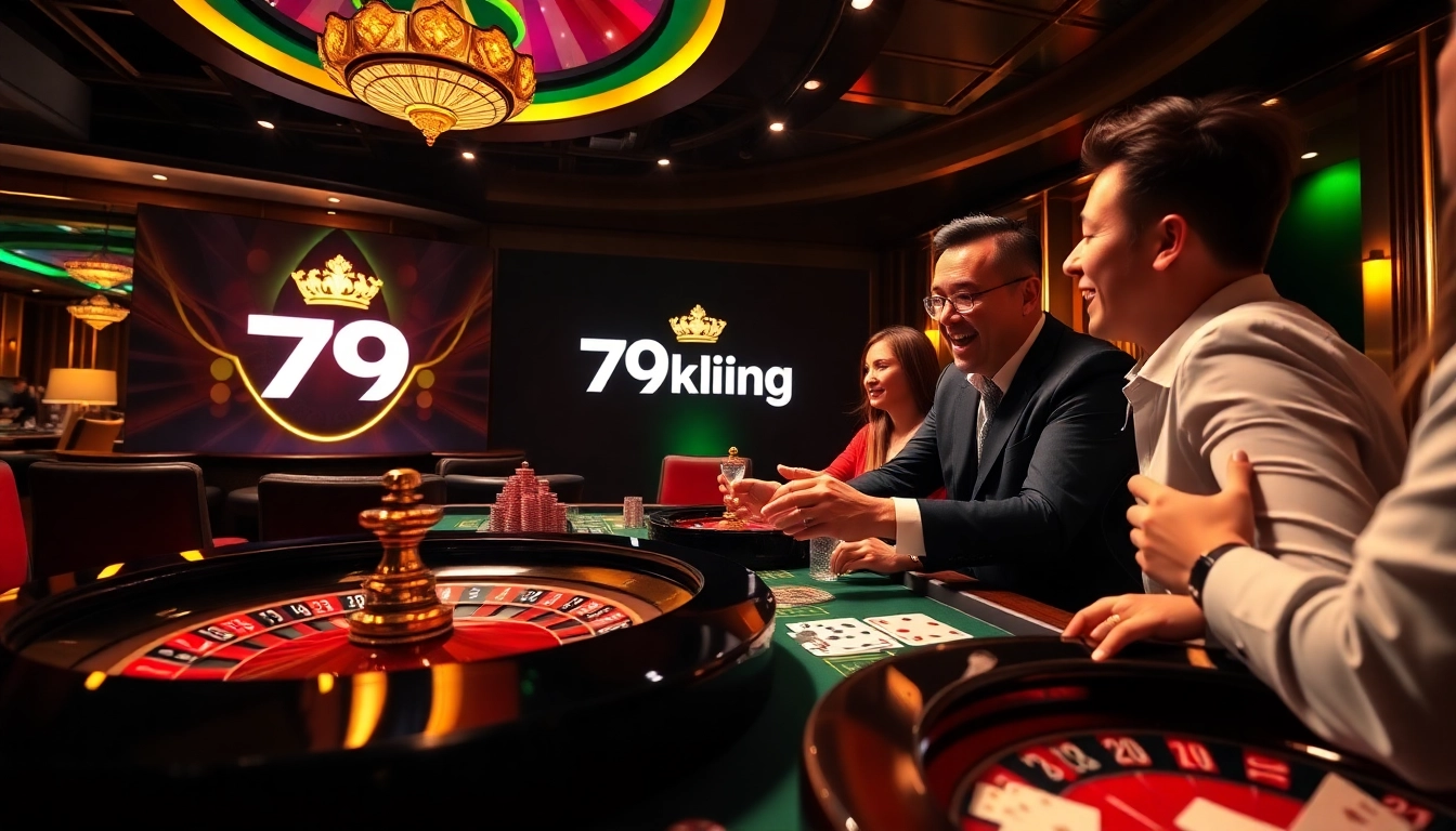 Engage with thrilling gameplay at 79king, showcasing a vibrant casino environment filled with poker chips and cards.